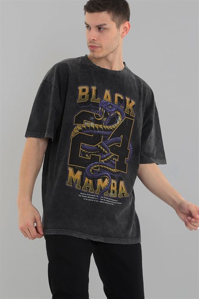Ghetto Off Limits - Black Mamba Yıkamalı Antrasit Oversize T-shirt