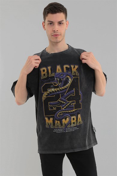 Ghetto Off Limits - Black Mamba Oversize Acid Wash T-shirt Anthracite