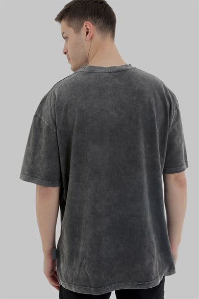 Ghetto Off Limits - Savage Oversize Acid Wash T-shirt Anthracite